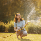 Mom and daughter fun with hose